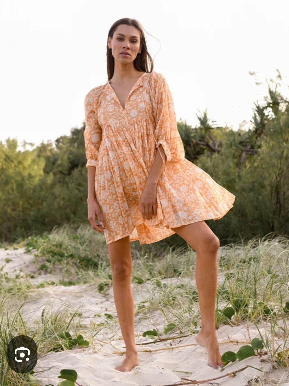 Daughters of India Kira Mini Dress Tanguerine Floral V-Neck Dress